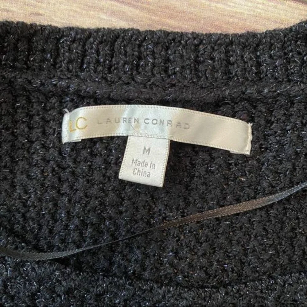 Lauren Conrad Black Sparkle Bow Crew Sweater M - Picture 9 of 13